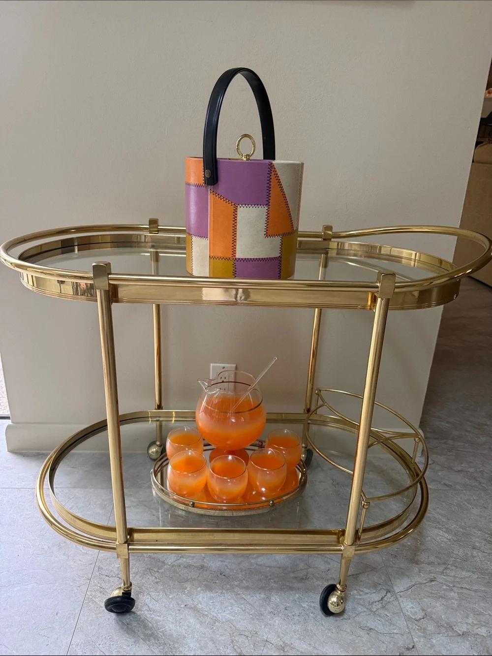Mid Century Multicolor Patchwork  Ice Bucket